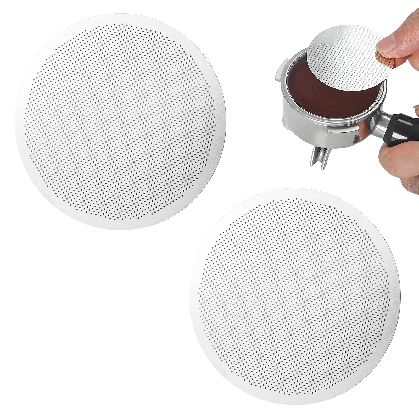 2PCS Metal Coffee Filters for AeroPress, Reusable Stainless Steel Coffee Strainer Maker Filter Mesh Premium Coated Ultra Fine Mesh Disk No-Drip Immersion Better Tasting Etched Model Diameter 61mm