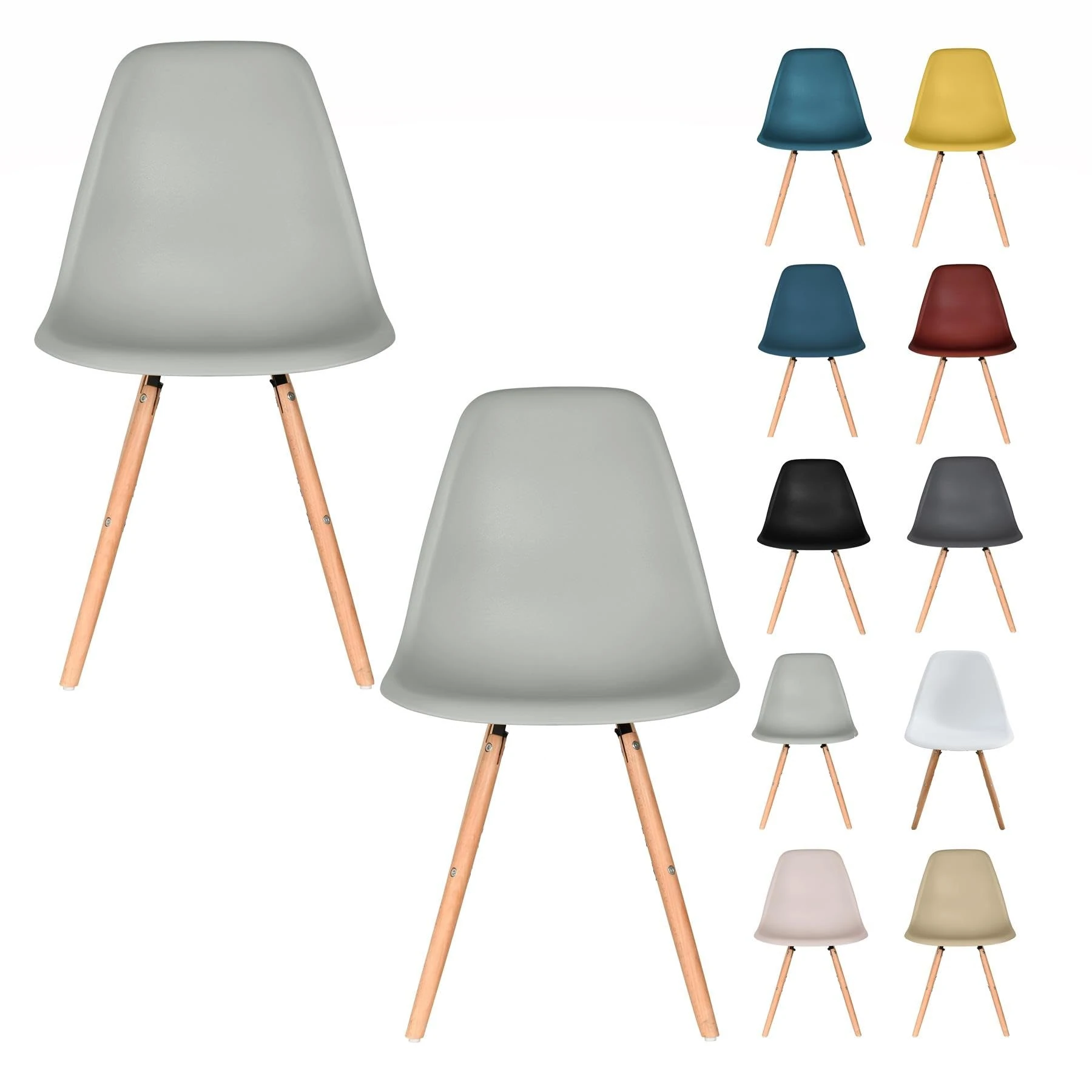 AVC Designs Set of 2 Dining Chairs Wooden Lounge Dining Home Office Commercial Designer (Light Grey)