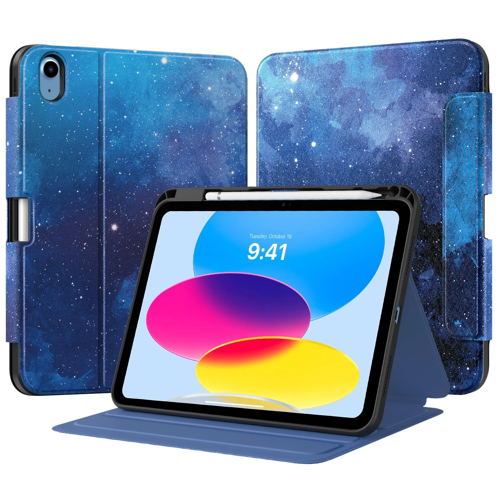 TiMOVO Case for iPad (A16) 11th Generation 11 Inch 2025, iPad 10th Generation 10.9 inch 2022 with Pencil Holder, Protective Folio Stand Cover, Multi-Angle Viewing, Blue Starry Sky