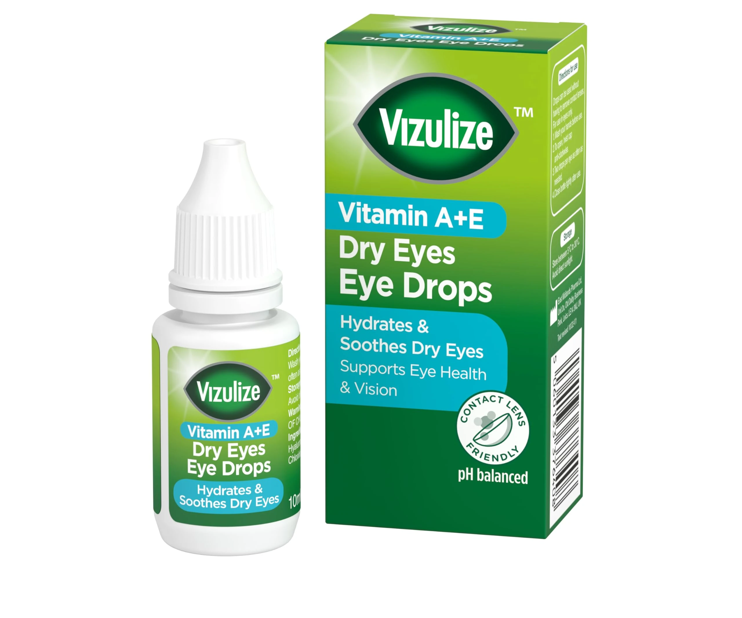 VIZULIZE Vitamin A & E Dry Eyes Eye Drops 10ml – Soothing Eye Drops for Dry Eyes – Hydrating Formula – Contact Lens Friendly – Daily Use