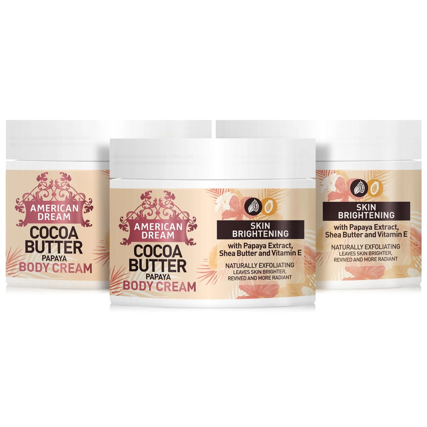 American Dream Skin Brightening Cocoa Butter Papaya Body Cream with Papaya Extract, Shea Butter and Vitamin E 500ml x 3 - Pack of 3 1500ml in total