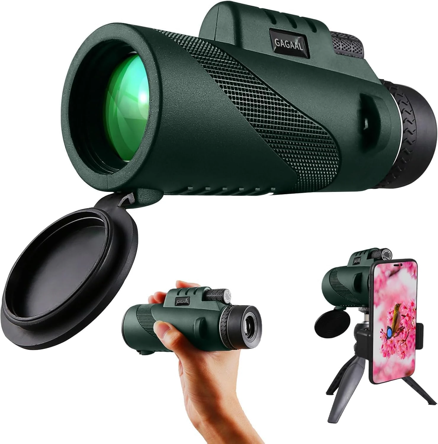 GAGAAL 40x60 Monocular-Telescope BAK4 High for Smartphone HD Monocular Adapter Hunting Wildlife Bird Watching Travel Camping Hiking(green)
