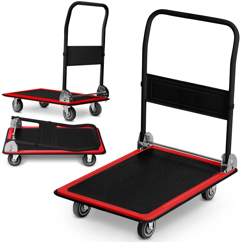 Humberg Folding Transport Trolley with Handle Load 300 kg 90 x 87 x 60 cm Black and Red