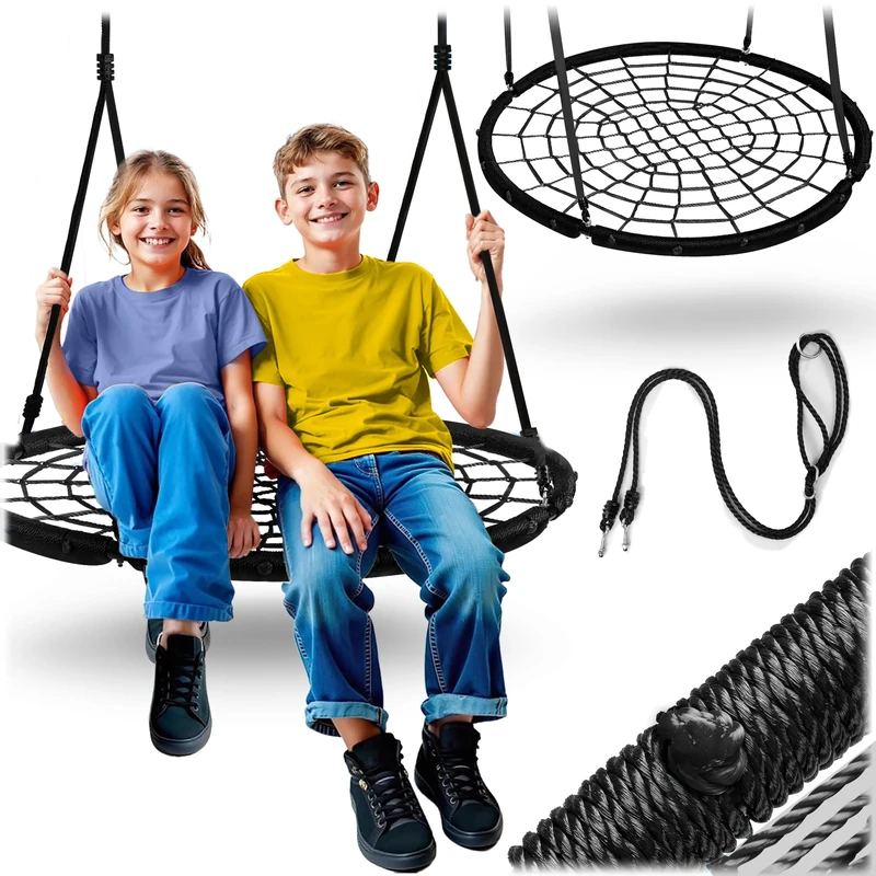 Neo-Sport Outdoor nest, 100 cm, Hanging Swing with Frame, Maximum Load 150 kg, Waterproof, Round, Black