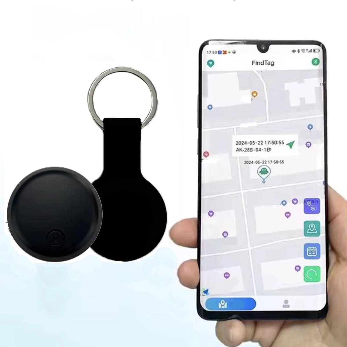 Smart Tag Tracker No Subscription GPS App Both Android IOS Compatible Bluetooth Tracks Real Time Anywhere For Pets Children Cars Keys Backpacks Suitcases With Silicone Holder Water Resistant Black