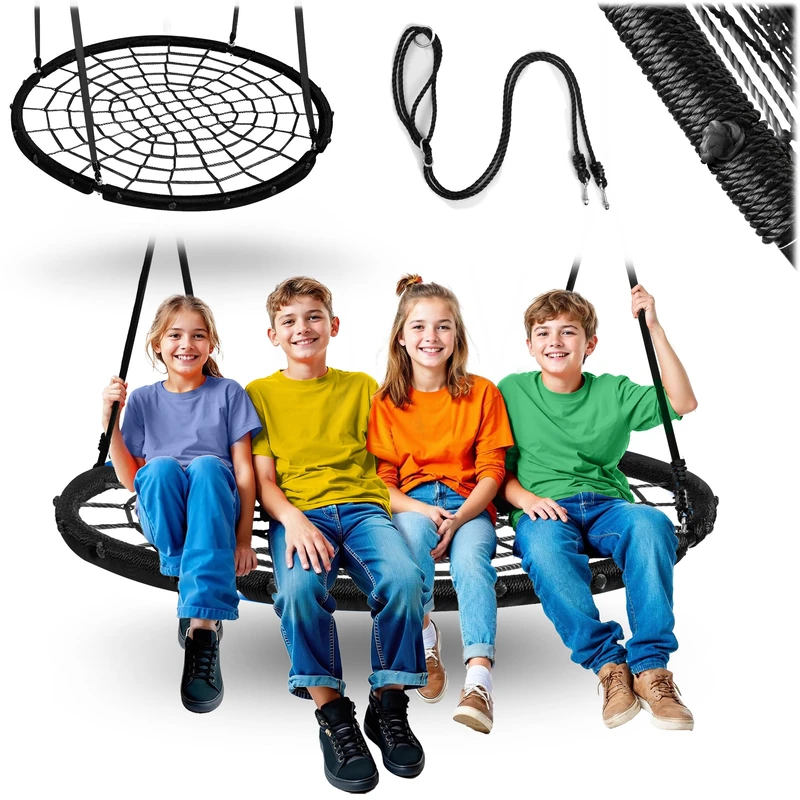 Neo-Sport Outdoor nest, 120 cm, Hanging Swing with Frame, Maximum Load 150 kg, Waterproof, Round, Black
