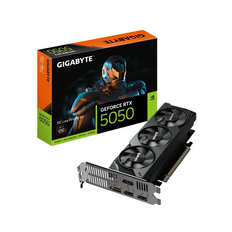 Gigabyte GeForce RTX 5050 OC Low Profile 8G Graphics Card - 8GB GDDR6, 128bit, PCI-E 5.0, 2587MHz Core Clock, 2 x DP, 2 x HDMI, NVIDIA DLSS 4, GV-N5050OC-8GL