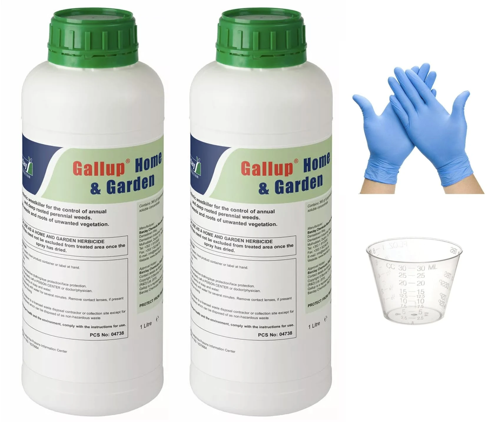 Twin Pack 2 x 1 Litre bottles of Super Strength Gallup Home & Garden Glyphosate Weedkiller, Gallup weed killer, 1L + Free 30ml Measuring cup