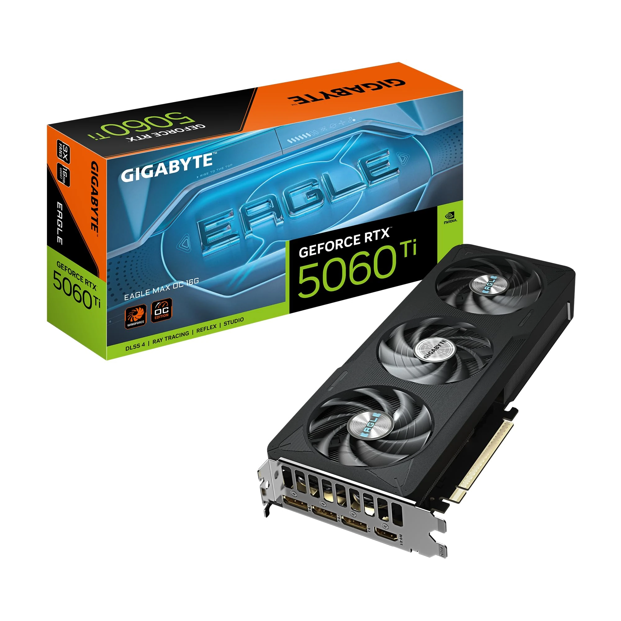 Gigabyte GeForce RTX 5060 Ti EAGLE MAX OC 16G Graphics Card - 16GB GDDR7, 128bit, PCI-E 5.0, 2617MHz Core Clock, 3 x DP, 1 x HDMI, NVIDIA DLSS 4, GV-N506TEAGLEMAX OC-16GD