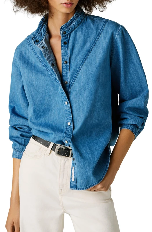 Pepe Jeans Women's Regular Denim Blouse Shirt, Blue (Denim-4C2), M