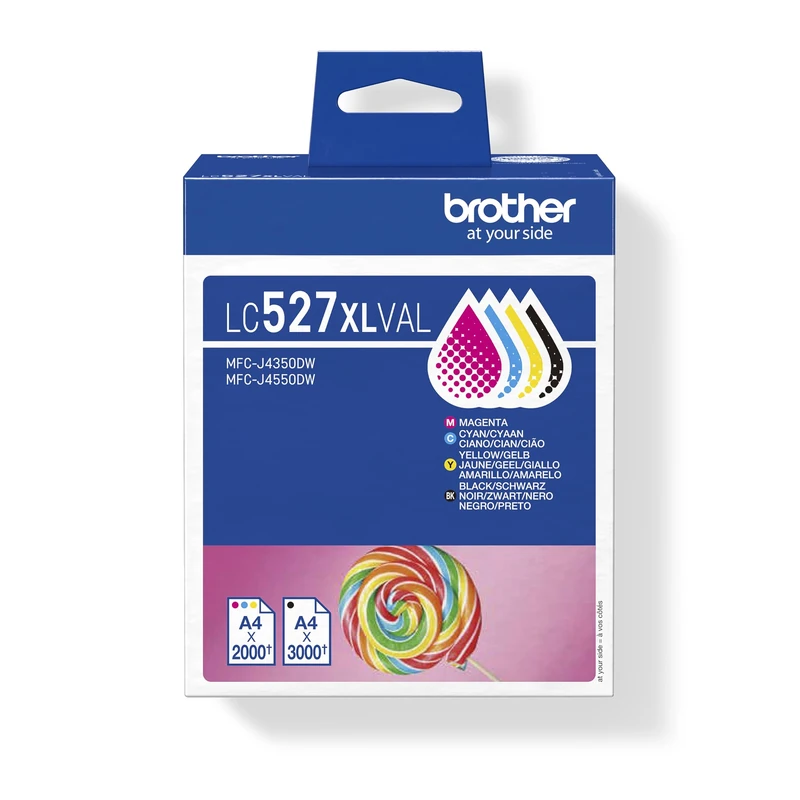 Brother LC-527XLBK/LC-527XLC/LC-527XLM/LC-527XLY Inkjet Cartridges, Black/Cyan/Magenta/Yellow, High Yield, Multi-Pack, includes 4 x Inkjet Cartridges, Genuine Supplies