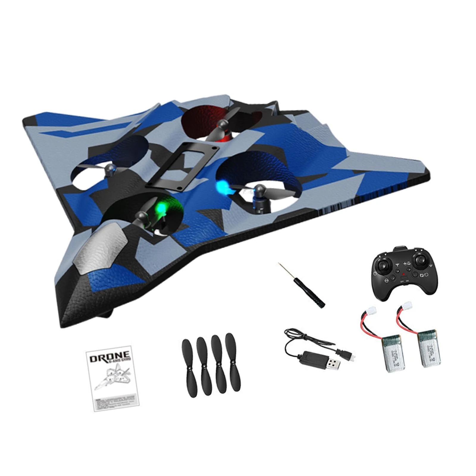 Colcolo 2.4Ghz Remote Control Foam Airplane Toy, RC Plane, Quadcopter, Hovering, 360 Flip Rotation Mode, 2 Speeds, LED Lighting, 6CH Roll Fixed Wing Aircraft Anti Falling Easy to Fly Child, CZ36 Blue