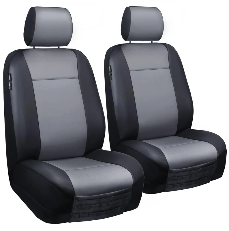 LPI Truck Heavy Duty Car Seat Covers for Front Seats; Fits Sedans and SUVs, Includes Front and Rear Storage Pockets, Built-in Molle Style Organizer; Semi-Custom Fit; Black/Grey, 2pcs