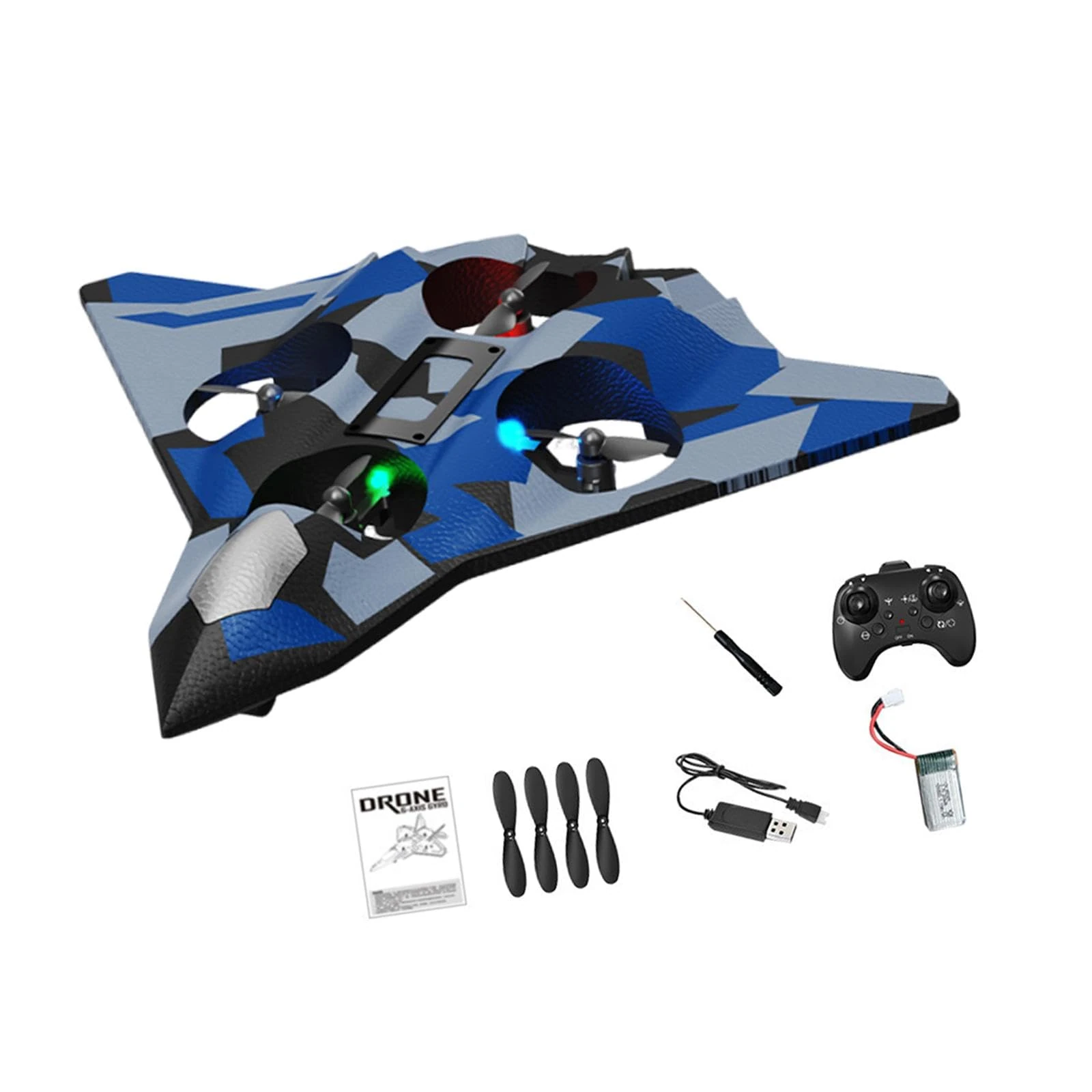 Colcolo 2.4Ghz Remote Control Foam Airplane Toy, RC Plane, Quadcopter, Hovering, 360 Flip Rotation Mode, 2 Speeds, LED Lighting, 6CH Roll Fixed Wing Aircraft Anti Falling Easy to Fly Child, CZ36 Blue