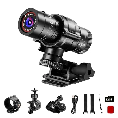 ABSAMAYS Motorcycle Helmet Camera, HD 1080P Bike Helmet Camera, Mini Action Camera for Cars, Bicycle, Motorbike & Sports Helmet
