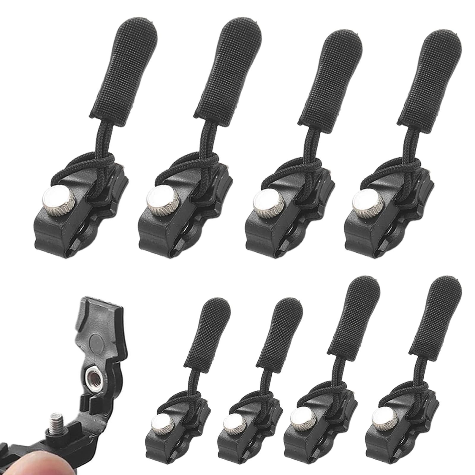 8Pcs Zipper Repair Kit Zip Slider Repair Instant Kit Extension & Fixing Zipper Slider Replacement Instant Kit with 3 Different Sizes for Backpacks Luggage Jackets Coats Zip (Black)