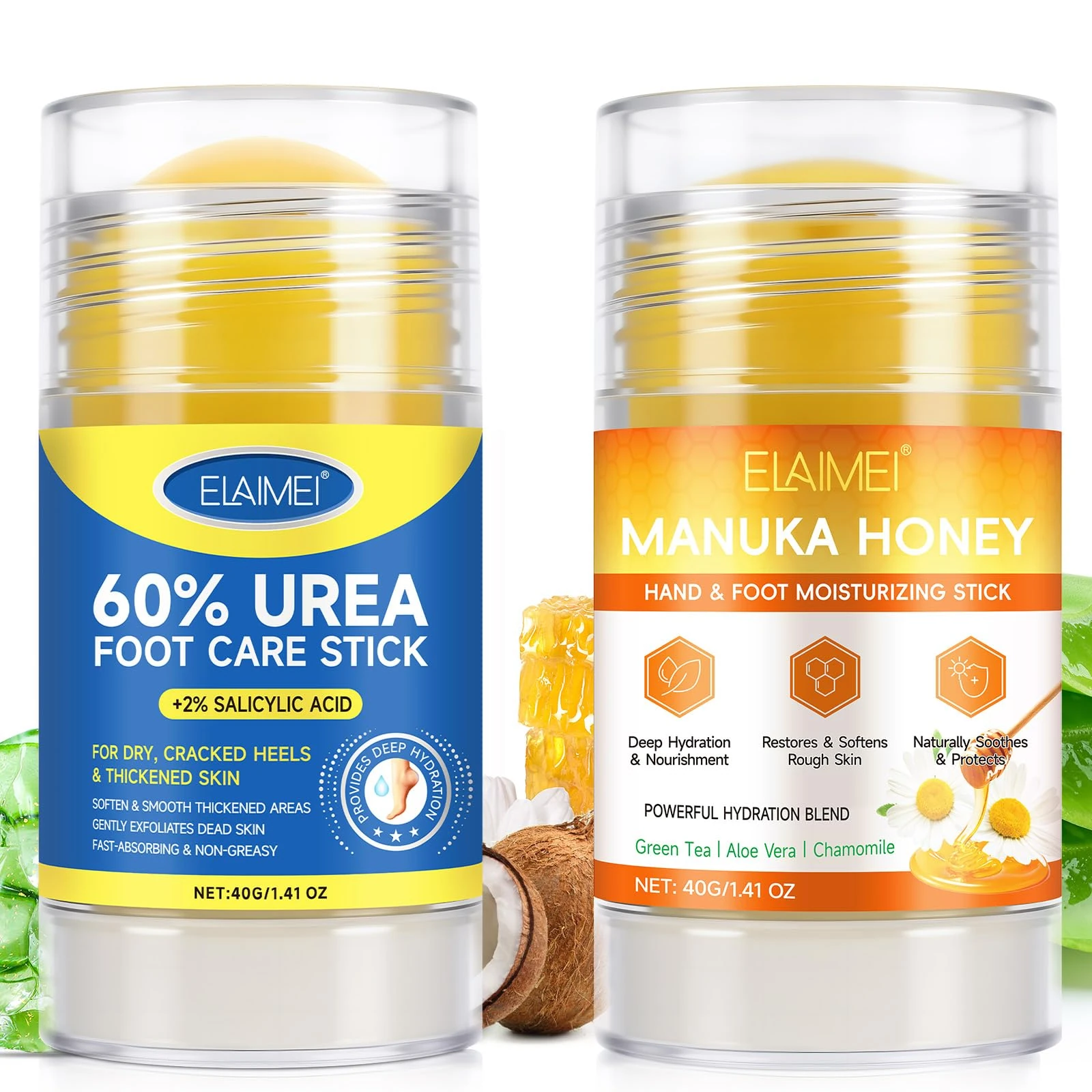 60% Urea Foot Cream & Manuka Honey Moisturizing Stick, Intensive Cracked Heel Repair & Callus Remover, Dry Skin Treatment for Feet - Overnight Renewal Balm for Men & Women