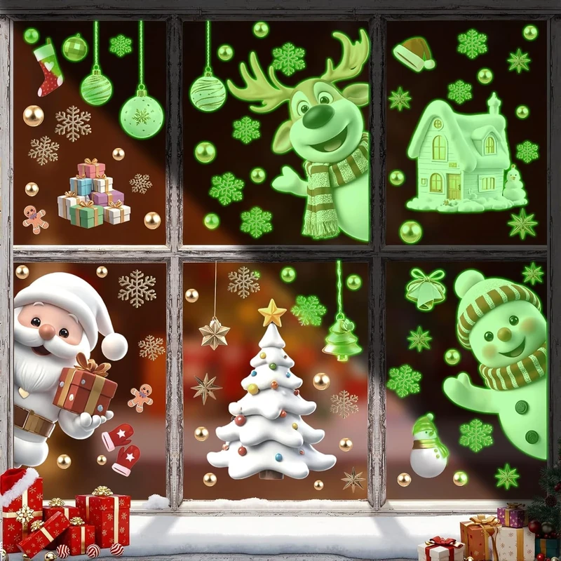 KAIRNE Christmas Window Sticker - Glow in Dark Tree, Santa & Reindeer