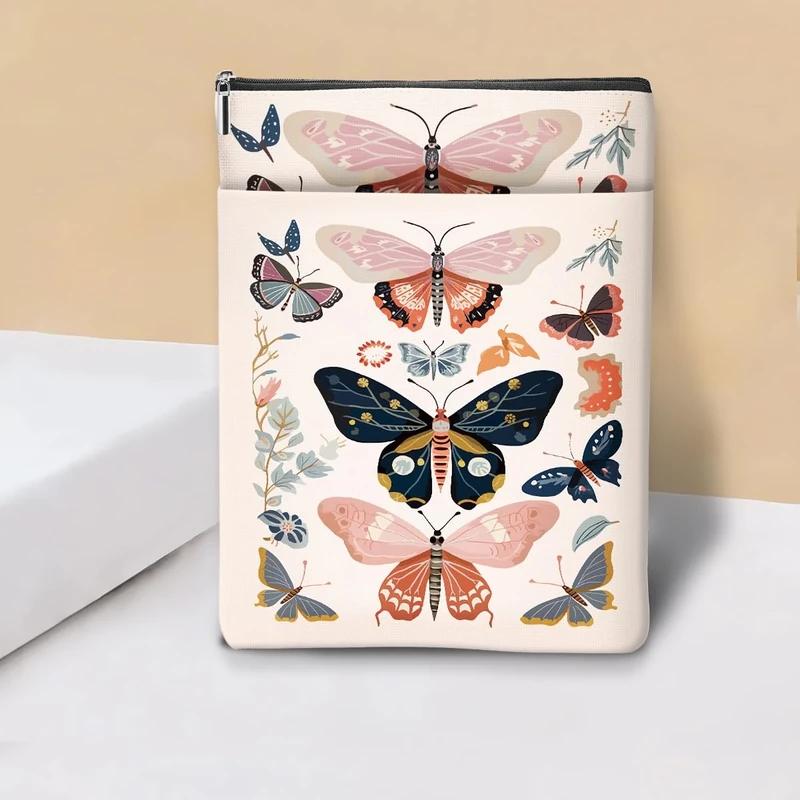 Butterfly Book Sleeve, Book Lovers Gift Sleeve with Zipper & Front Pocket, 11.5x8.8 Inch Canvas Books Cover Protector Bookish Gifts for Readers Women Friend Christmas Birthday Gift