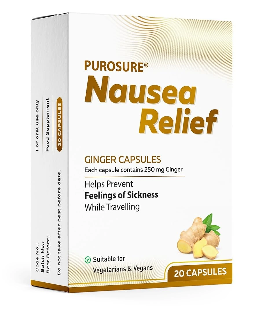 Purosure Nausea Relief Ginger Capsules for Travel Sickness Relief, 250 mg (20)
