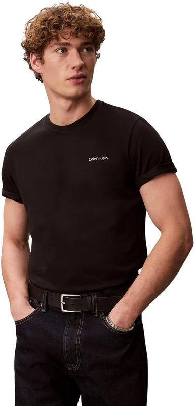 Calvin Klein Men's Ss Micro Logo Crewneck Tee LV04LC255G Tees, Black (Black), 2XL