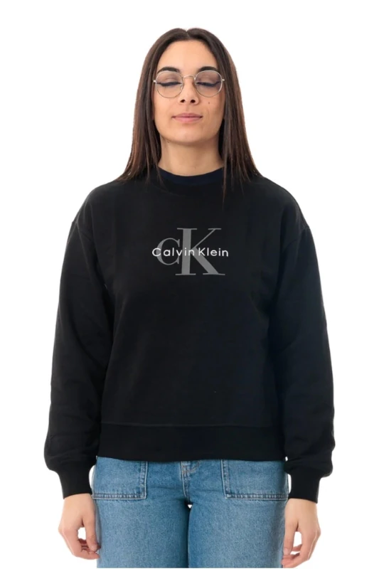 Calvin Klein Women's Ls Monologo French Terry Rlxd Cn Lv047B234G Sweatshirts, Black (Black), 2XL