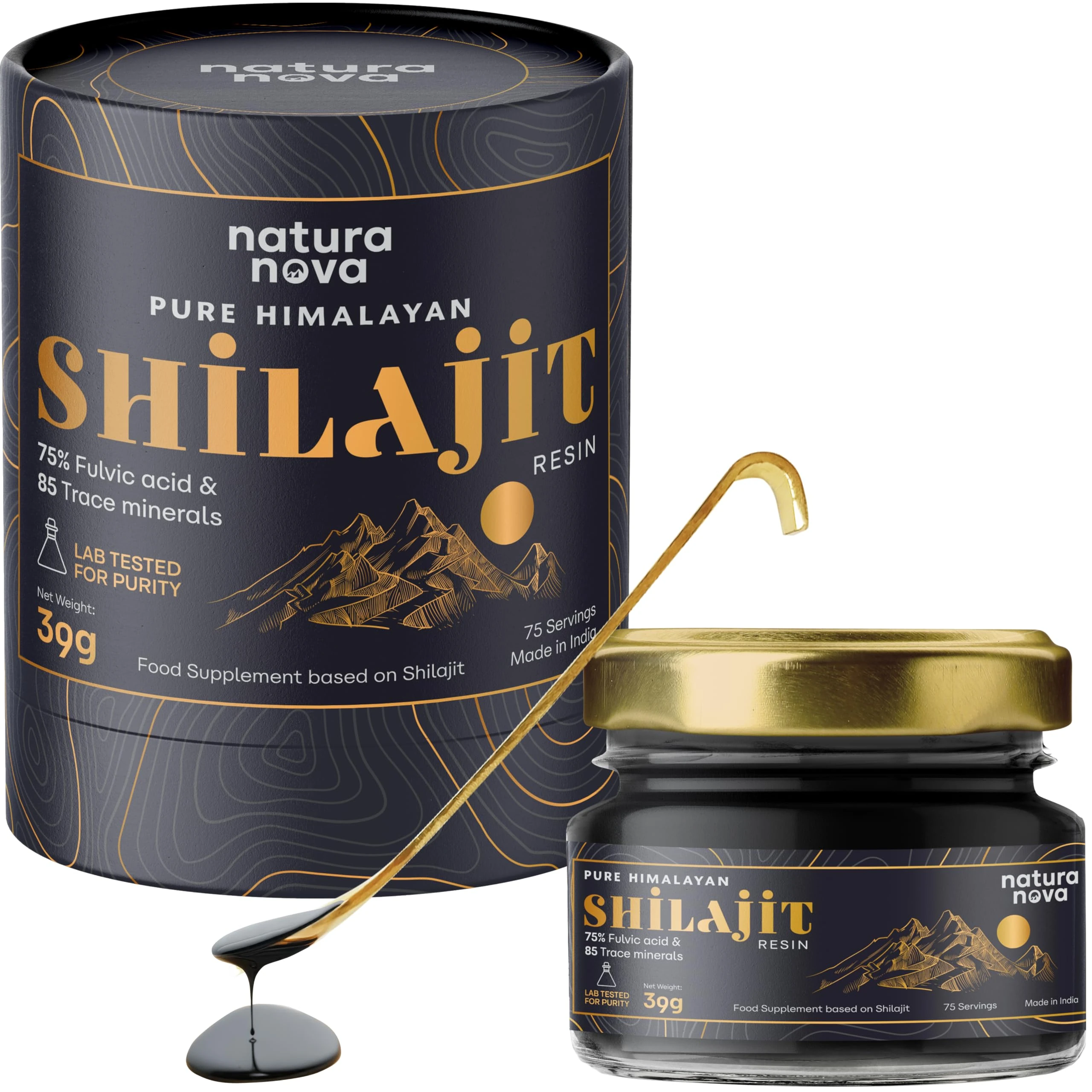 NaturaNova Pure Himalayan Shilajit Resin - 100% Natural | 70 Servings for Energy Boost, Immune Support, 75%+ Fulvic Acid | Ayurvedic Supplement with 80+ Trace Minerals Complex