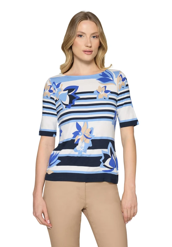 Betty Barclay 2741/1754 T-Shirt, Blue and Cream, 46 Women