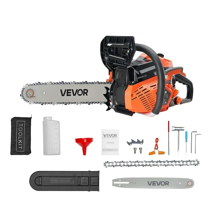 VEVOR 40 cc Gas Chainsaw, 14 inch Gas Powered Chainsaw, 1.8 HP Power Chain Saw with Non-Slip Handle, Gas-Powered Chainsaws with Dual Fuel Tanks, for Wood Cutting, Tree Trimming, and Land Clearing