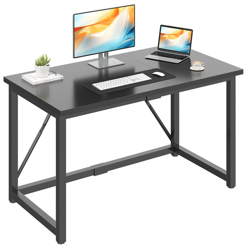 JUMMICO Computer Desk Table Workstation 140 x 50 x 75 cm for Office Living Room Bedroom Simple Assembly Industrial Design Black Desk Metal Frame,Black - Image 1