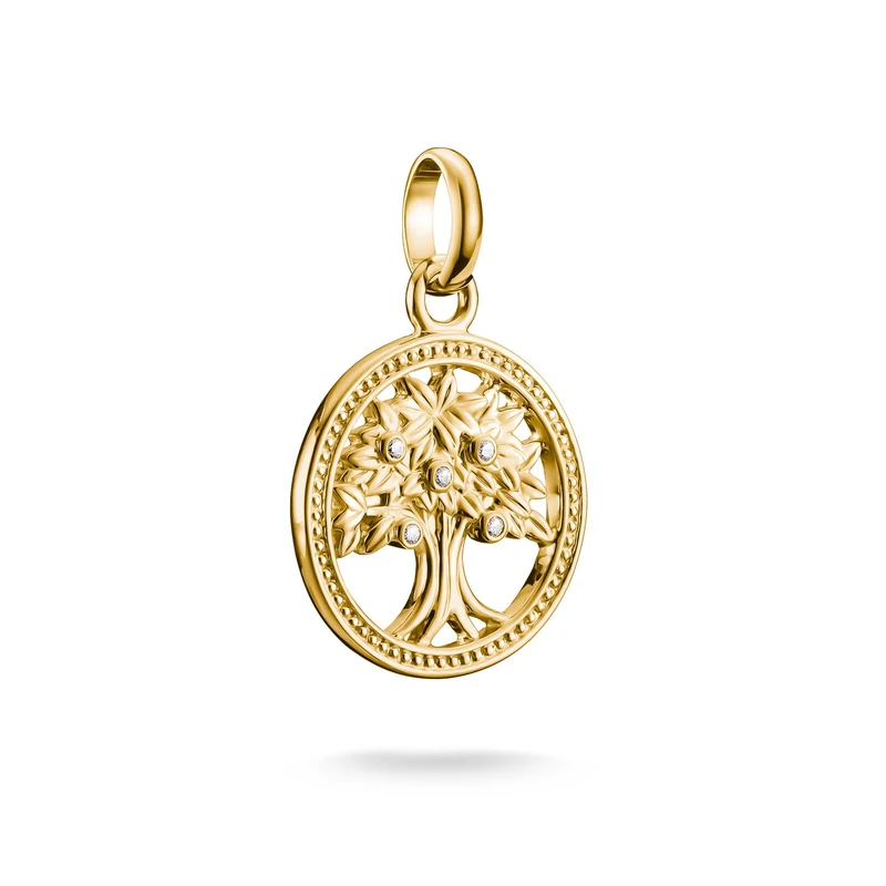 Thomas Sabo Charm pendant Tree of Love with stones Connect gold-plated 18-carat Gold-plating, Recycled 925 Silver