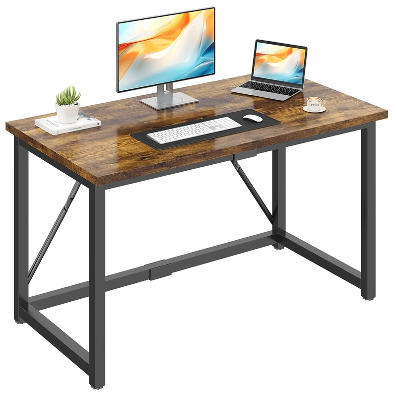 JUMMICO Computer Desk Table Workstation 140 x 50 x 75 cm for Office Living Room Bedroom Simple Assembly Industrial Design Black Desk Metal Frame,Rustic Brown