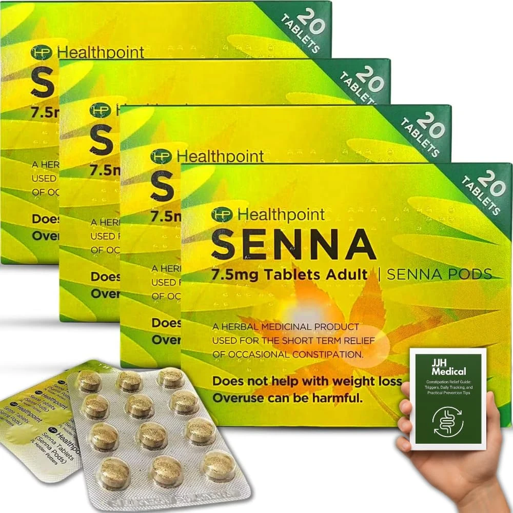 Constipation Relief 7.5mg Tablets Adult - 4 Pack Tablets, Effective Adult Relief- JJH Medical Bundle with Stool Chart, Symptom Tracker & Relief Guide for Digestive Support