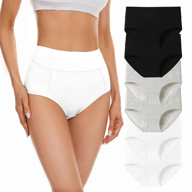 XBSCDA 6 Pack Ladies Cotton Briefs Women's Soft Mid-High Waisted Panties Breathable Full Coverage Underwears