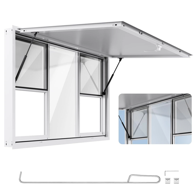 VEVOR Concession Window 152x92 cm, Aluminum Alloy Service Window for Food Truck, Up to 85 Degrees Stand Serving Window with 6 Sliding Windows, Awning Door, and Drag Hook, for Concession Trailers