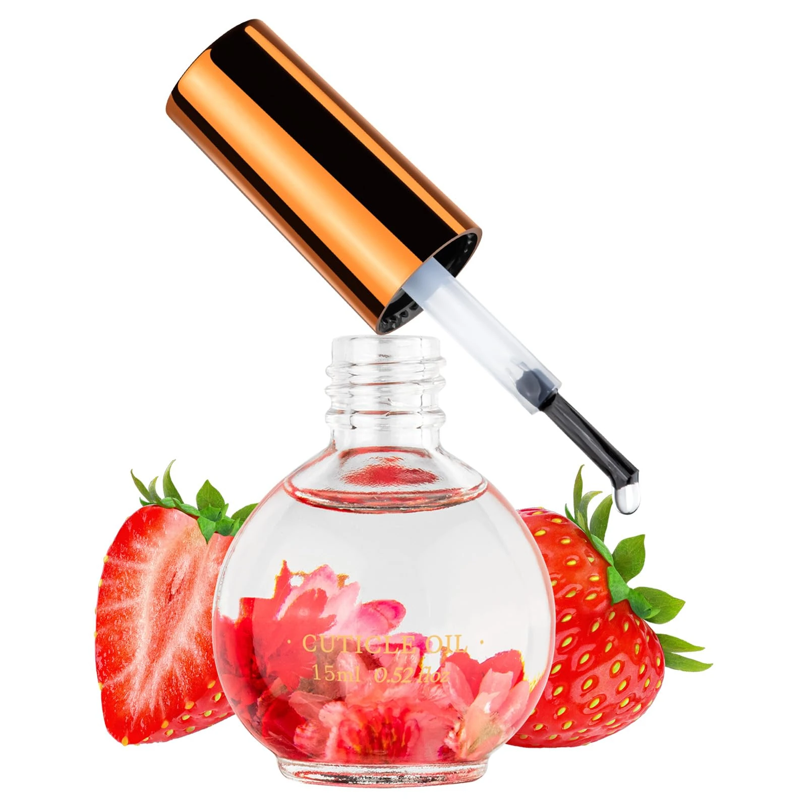Cuticle Oil, Nail Oil Infused with Real Flowers, 15 ML Hydrates, Moisturizes, Strengthens, Repairs, Revitalizing for Nails Damage Dry Cuticle, Nail Treatment, Strawberry
