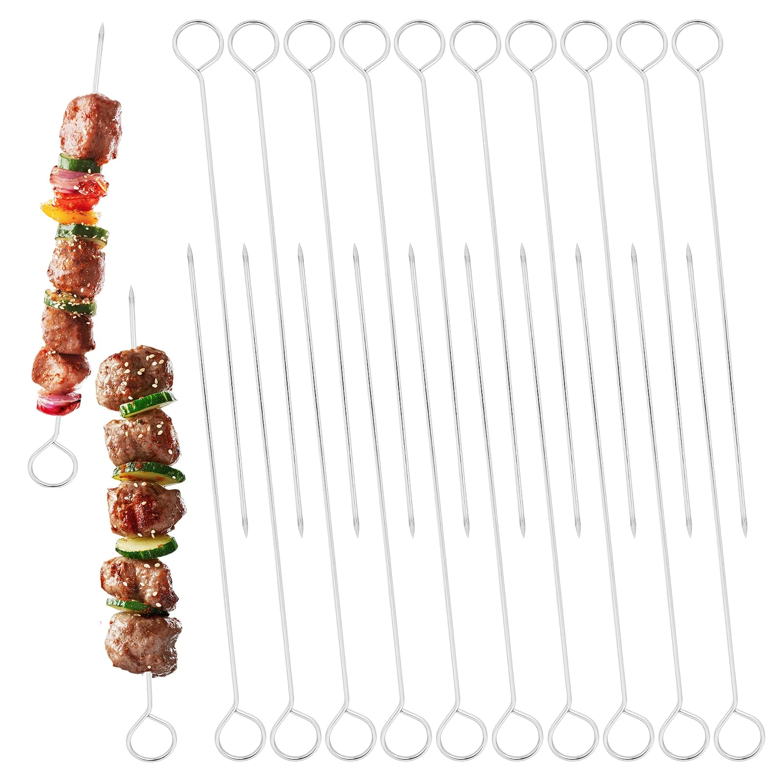 NUTTDOO BBQ Metal Skewers Stainless Steel,20 PCS air Fryer skewers,7.63"/19.4cm Metal Skewer for Oven Halloween Christmas Party Turkey,BBQ Skewers