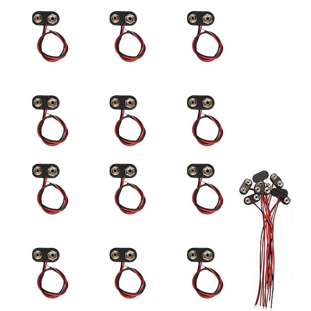 12 Pcs 9V Battery Snap Connector, T-type Combination Battery Clip with 15cm Cable for 9V Plastic Leather Batteries Connection Cable LED Strip Connector Buckle
