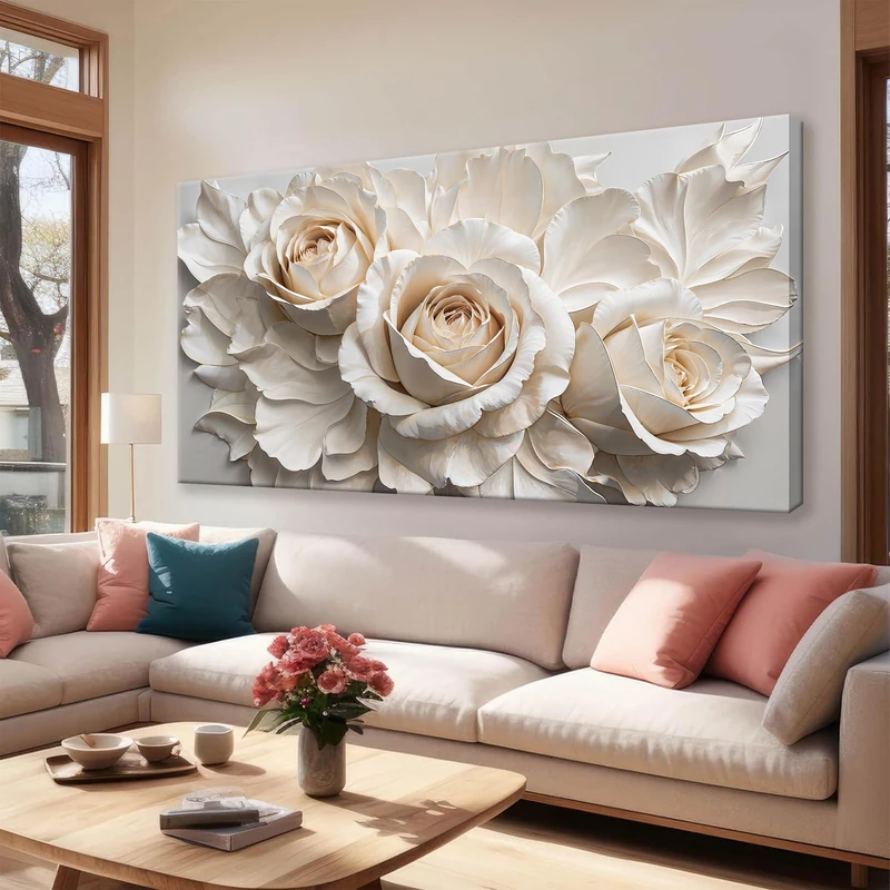 QSQ Canvas Art Wall Decor Print Paintings White Flower Wall Art Prints Pictures Decor Ready To Hang Pictures For Bedroom Bathroom Office Kitchen Home Wall Decoration 20" × 40"