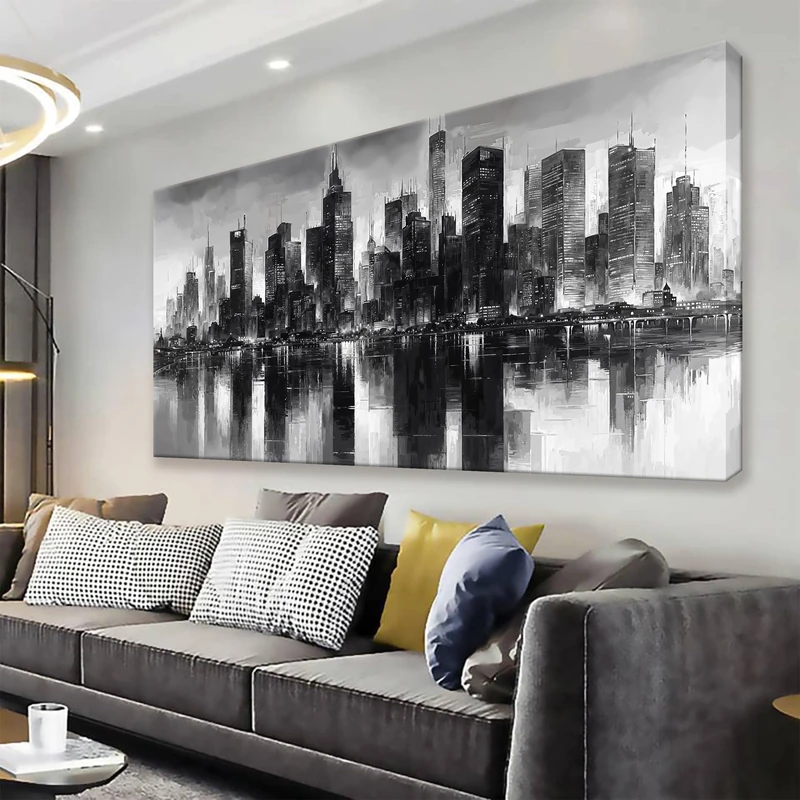 QSQ New York City Wall Art Brooklyn Bridge Wall Art Print Paintings Modern Cityscape Canvas Art Wall Decor Picture For Bedroom Apartment Office Home Wall Decor Chicago Artwork 20 × 40 In