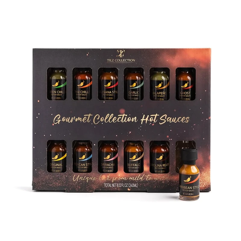 Tilz, Hot Sauce Gift Set -12pk Chilli Sauce Gift Set |Spicy Hot Sauce, Christmas Food Gifts For Men, Women, BBQ, Wings Jalapeno, Habanero, Scotch Bonnet |Adult Christmas Gifts, Birthday Present, Vegan