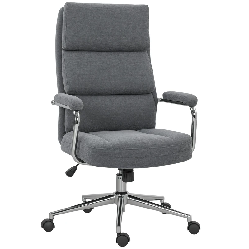HOMCOM Executive Office Chair, Linen Fabric Computer Desk Chair with Double-Layer Back Cushion, Rocking Function, Height Adjustable for Home, Charcoal Grey
