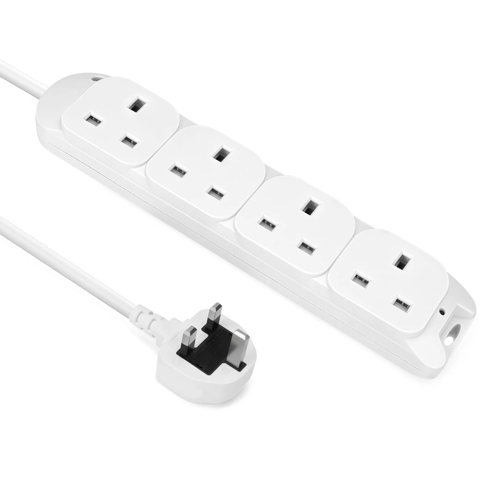 EXTRASTAR 4 Gang Extension Lead 2M Cable, 13A Fused UK Power Strip 4 Way, 4 Plug Extension Socket 2 Metre Wall Mounted White