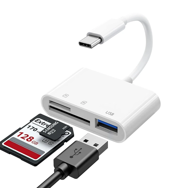 SD Card Reader, SD Card Adapter with SD MicroSD USBC Memory Card Reader for iPhone 15 16, iPad, Mac, MacBook Pro/Air, Android and More USB-C/Type C Devices (USB C 3 IN 1)