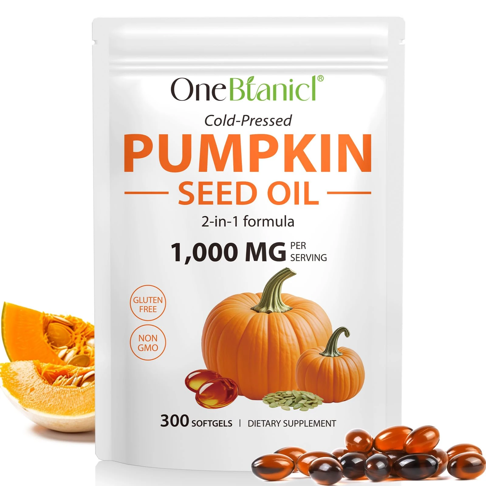 Pumpkin Seed Oil Capsules 1000mg Per Serving - 300 Softgels for Hair & Urinary Support - 2-in-1 Formula, Rich in Zinc & Omega Fatty Acids - Easy-to-Swallow