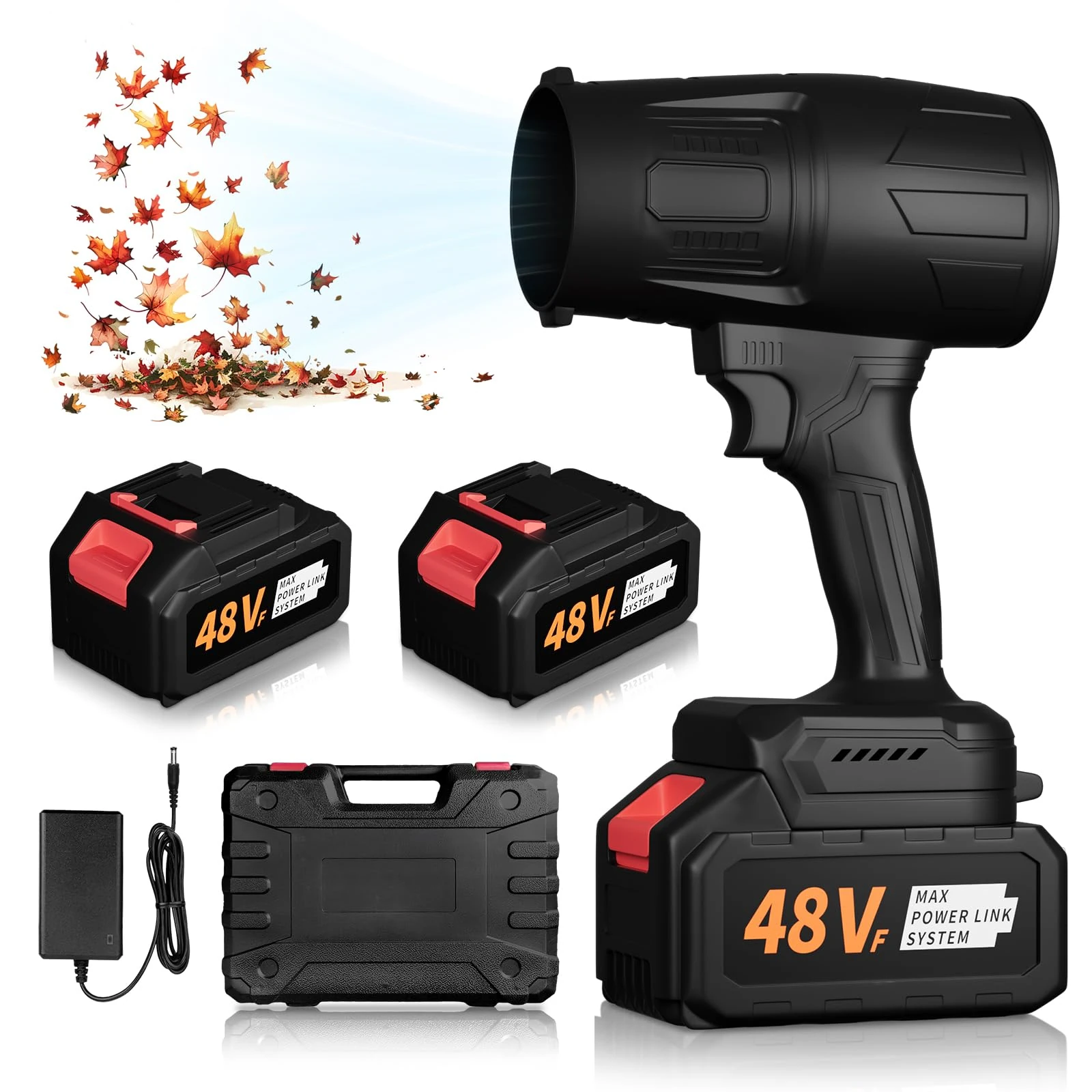 Leaf Blower Cordless - 500000RPM/1200gG High Power Leaf Blower - Portable Dust Blower with 48V*2 Rechargeable Battery - Hand Held Electric Blower Leaf for Garden/Patio/Car/Snow Blowing/Keyboard