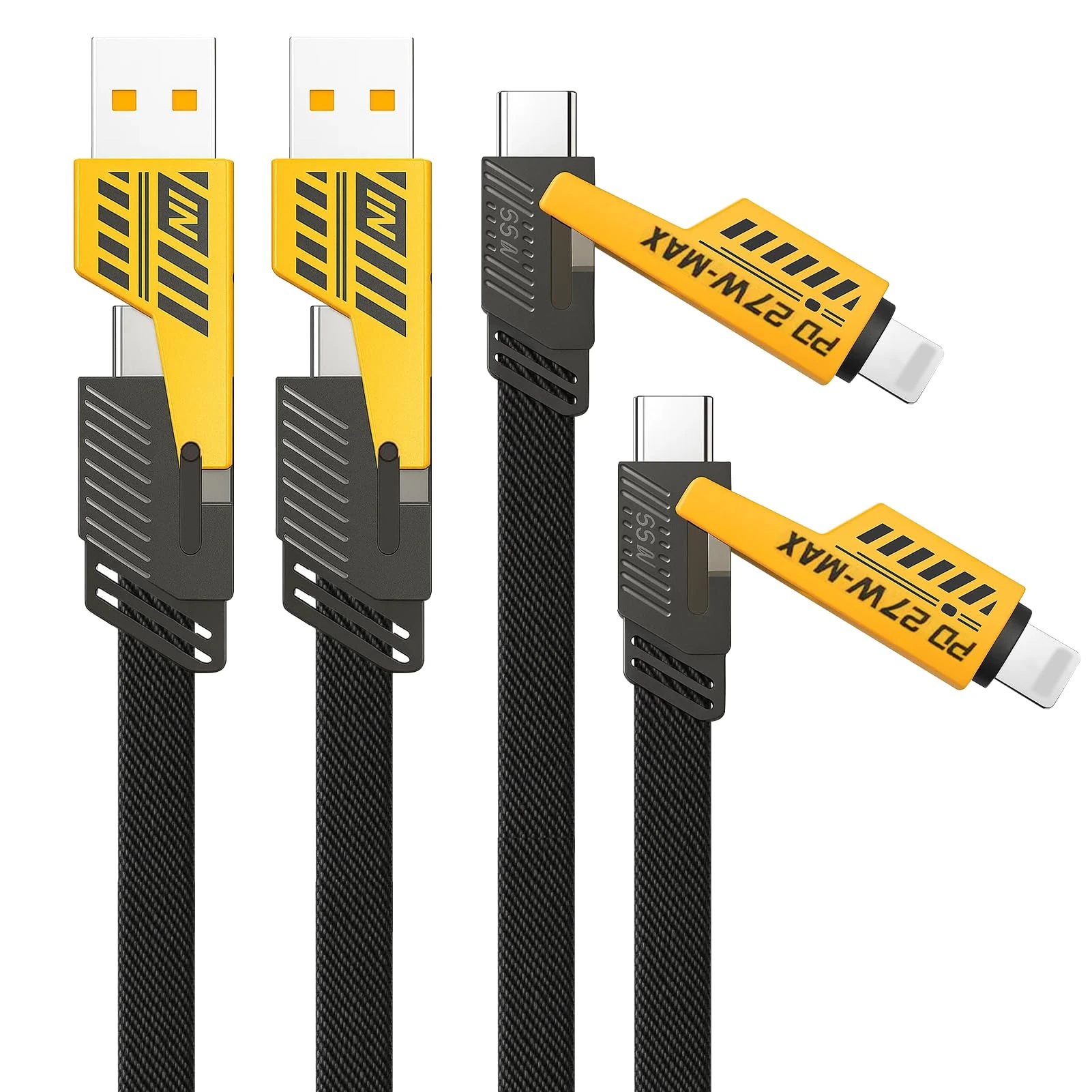 2Pack 4 in 1 Charger Cable, 2M Multi Charger Cable 4 in 1 Fast Charging, USB C USB A Chargers Cables Efficient Transfer, 6.56Ft Universal Phone Charging Cables Compatible with iPhone, Android, Pad