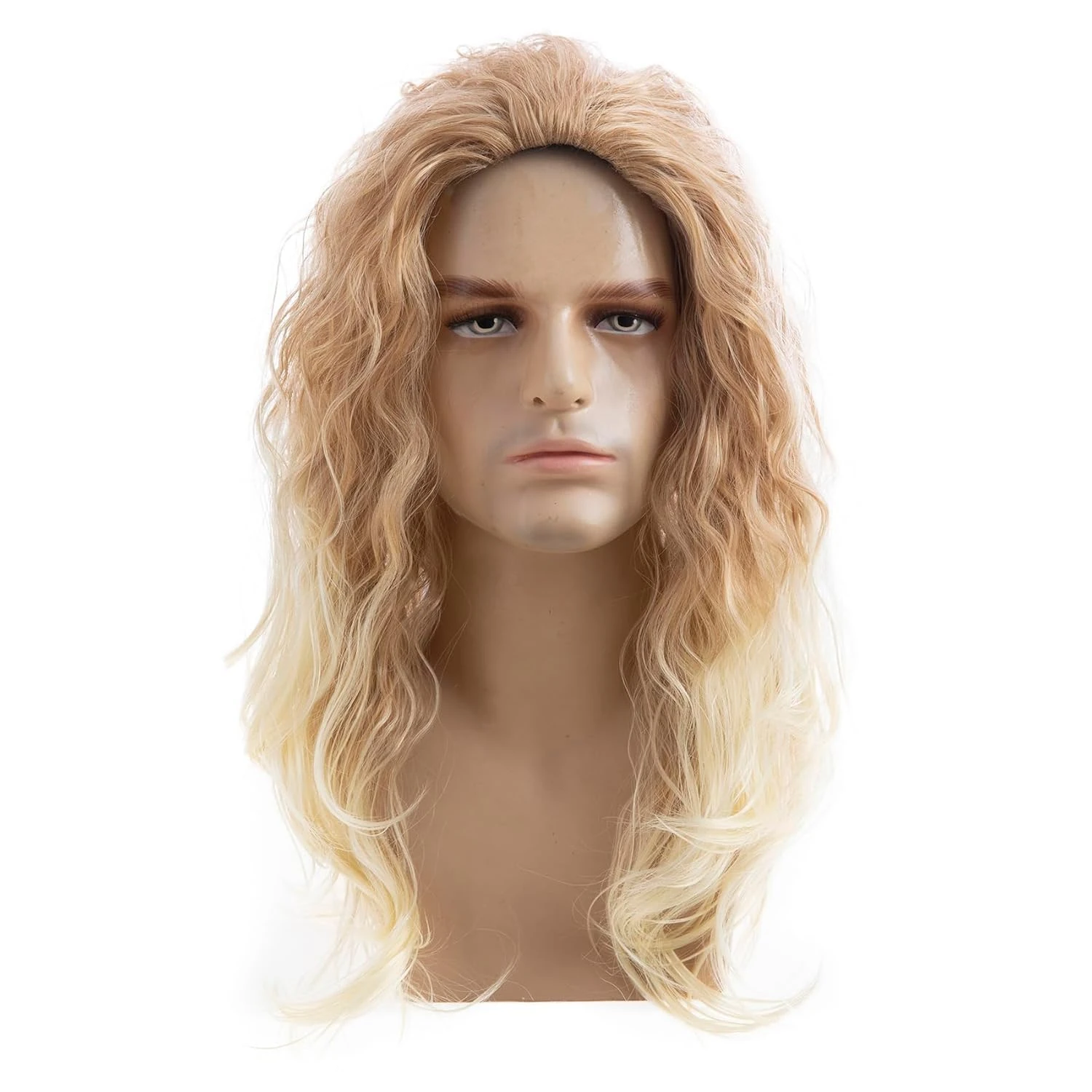 Qnbiar Long Curly Wavy Blonde Wigs for Men Synthetic Natural Party Halloween Cosplay Hair Wig