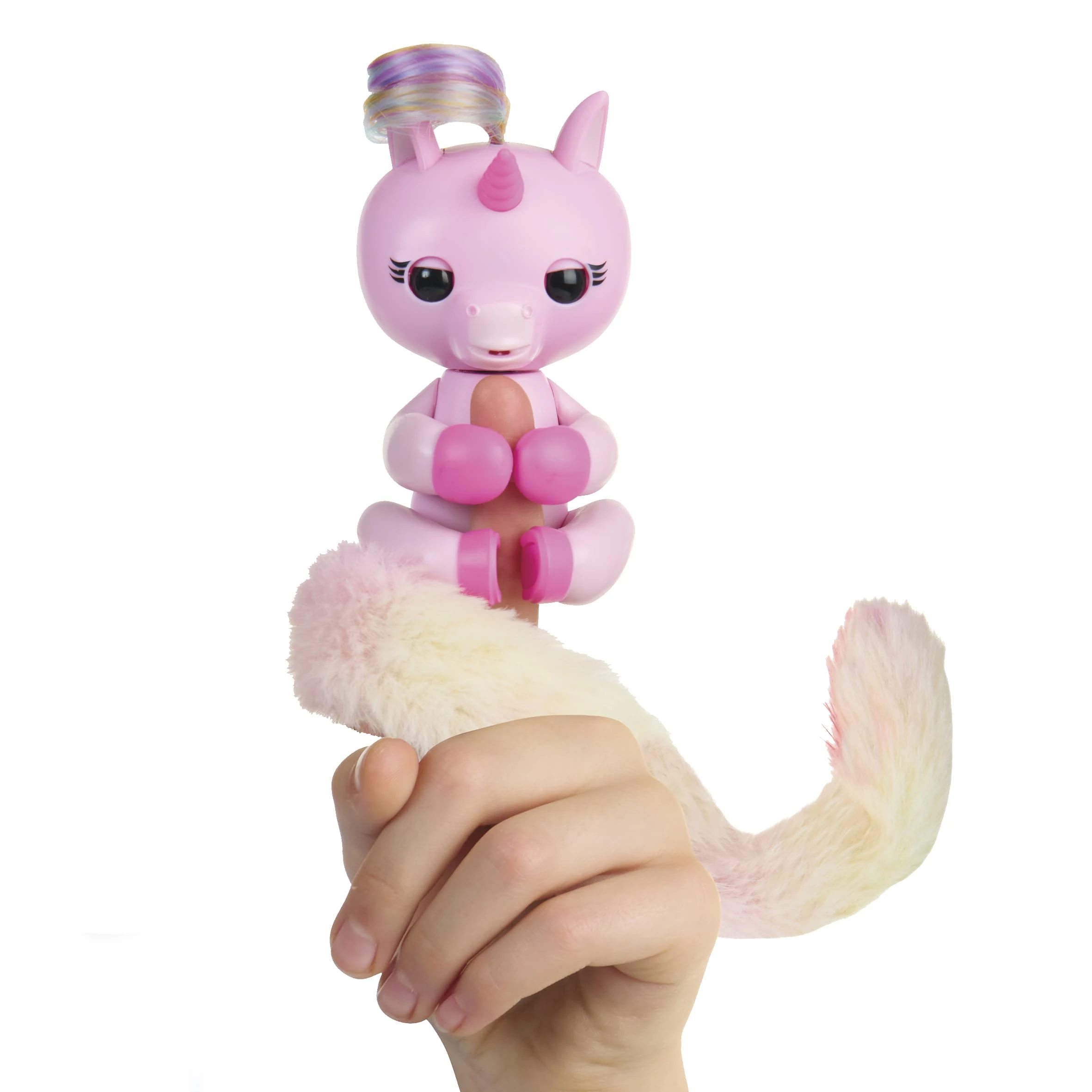 Fingerlings Snuggle Tails - Interactive Pink Unicorn (Evie), with fluffy tail, mini bestie (Isla), brush and stickers
