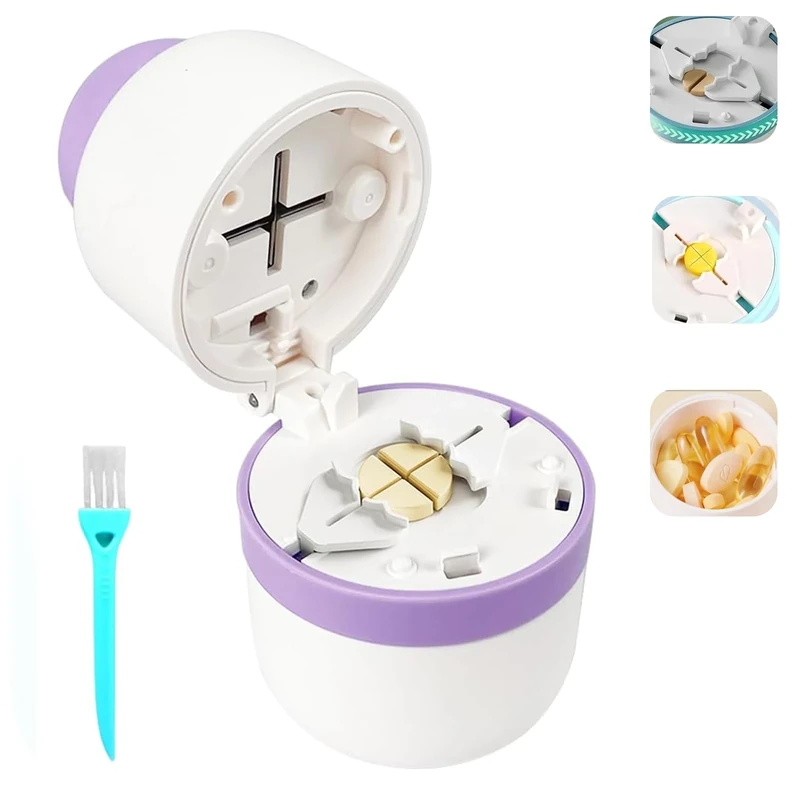 Pill Cutter/Storage, Stainless Steel Blade Pill Splitter, 1/2, 1/4 Clean Cut, Tablet Cutter for Pills, Portable Pill Cutters for Small or Large Pills(Purple)